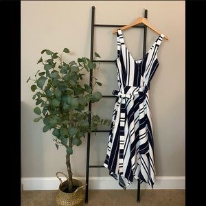 Surplice Wrap Dress: Navy and White